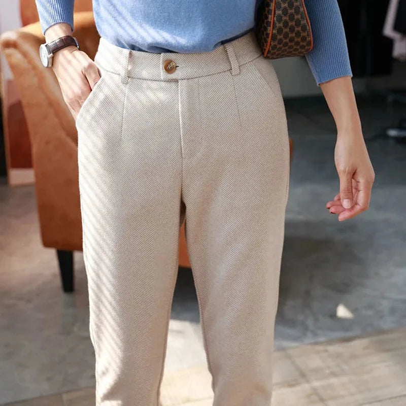 Wool Tube Pants for Women - High-Waisted, Stylish and Perfect for Winter Office Wear