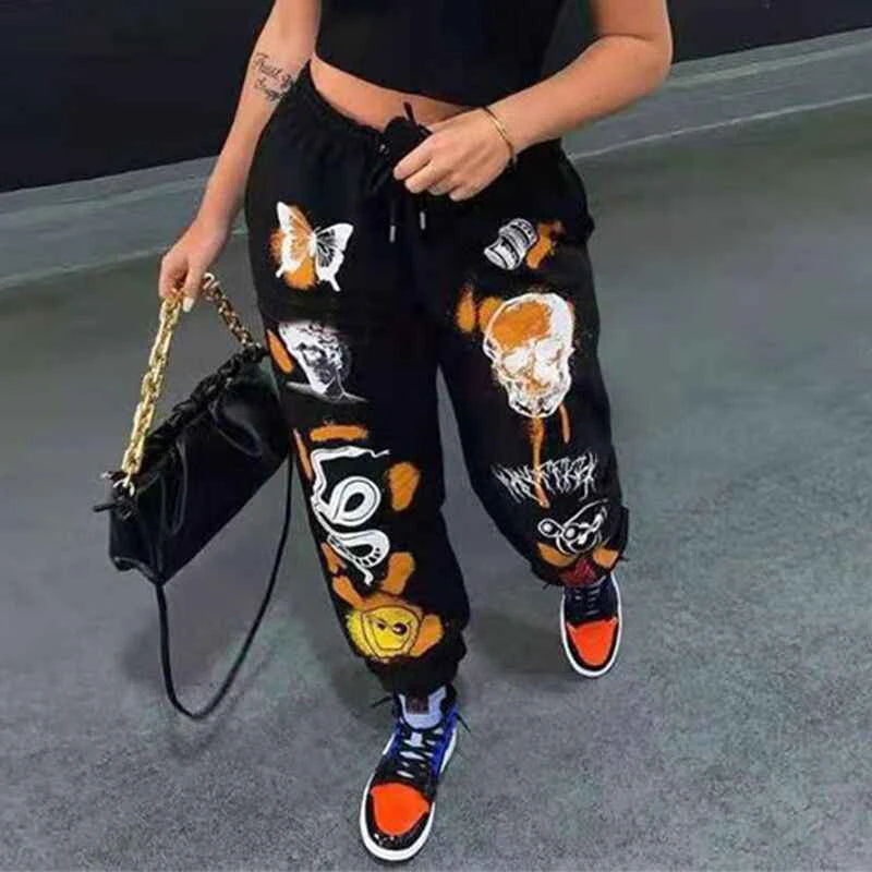 Women's High-Waisted Pants with Skull Print and Unique Designs