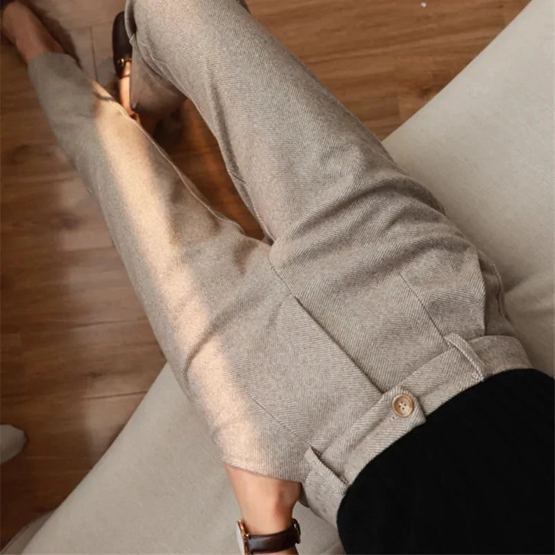 Wool Tube Pants for Women - High-Waisted, Stylish and Perfect for Winter Office Wear