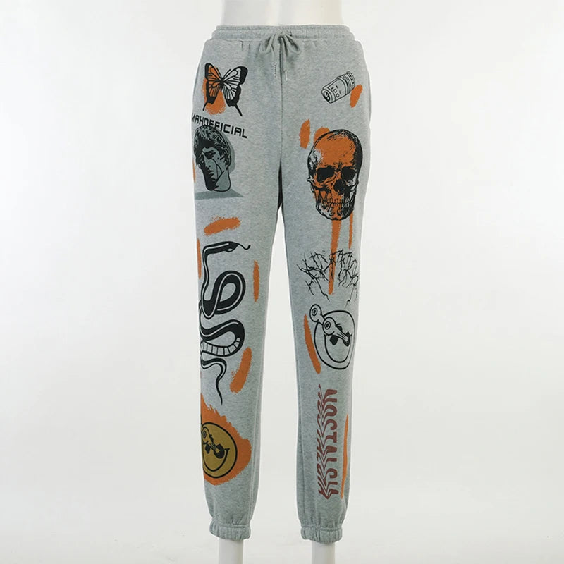 Women's High-Waisted Pants with Skull Print and Unique Designs