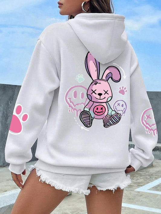 Women's Hoodie with Hip Hop Style and Bunny Print