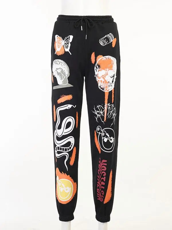 Women's High-Waisted Pants with Skull Print and Unique Designs