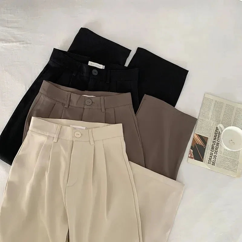 High Waist Unisex Suit Pants - Fall Straight Office Ladies Korean Fashion Trousers