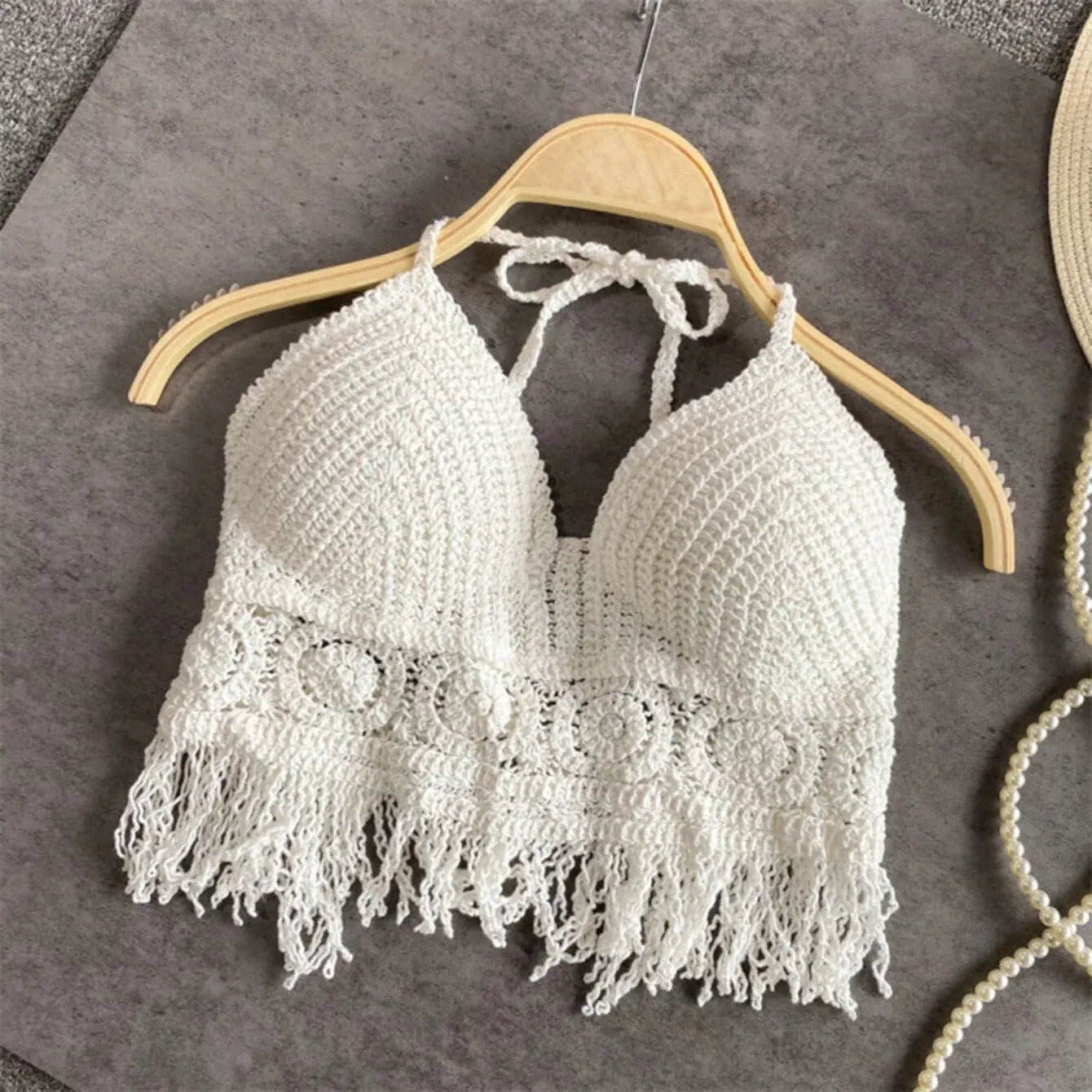 Boho Crochet Fringe Top with Circular Design