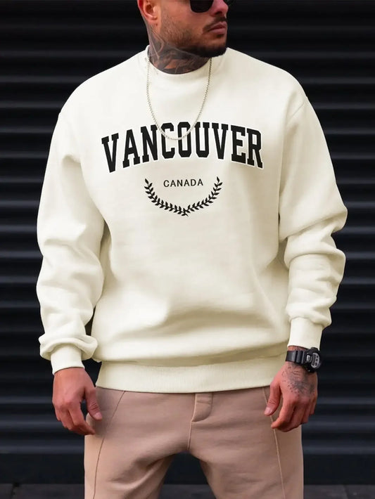 Men's Sweatshirt with Laurel Leaf Design and Street Style