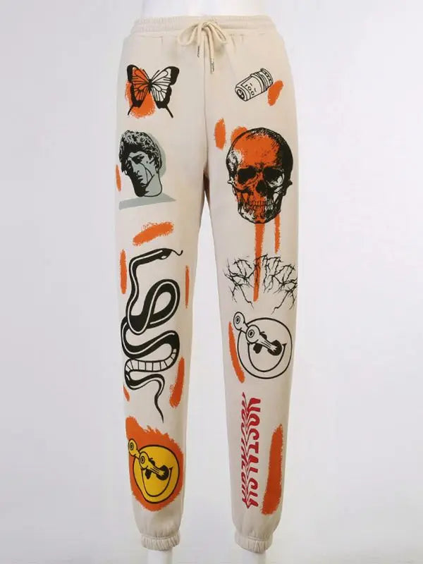 Women's High-Waisted Pants with Skull Print and Unique Designs