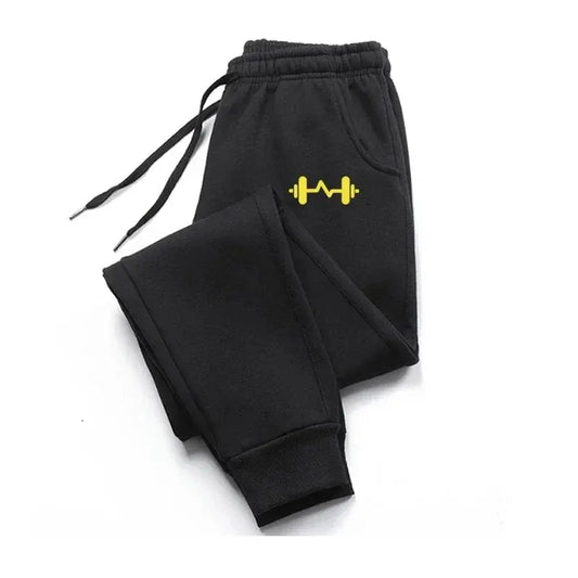 Men's Sports Pants with Dumbbell Print and Adjustable Waistband